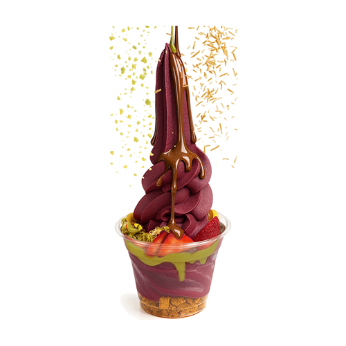 Dubai Swirl: açaí soft serve with pistachio sauce, kataifi and milk chocolate
